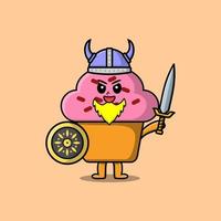 desenho animado cupcake viking pirata segurando a espada vetor
