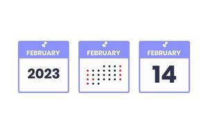 ícone de design de calendário de 14 de fevereiro. calendário de 2023, compromisso, conceito de data importante vetor
