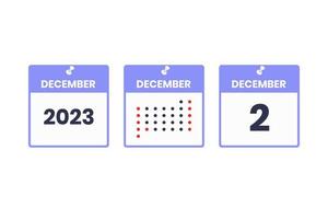 ícone de design de calendário de 2 de dezembro. calendário de 2023, compromisso, conceito de data importante vetor