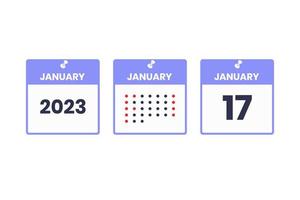 ícone de design de calendário de 17 de janeiro. calendário de 2023, compromisso, conceito de data importante vetor