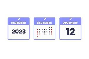 ícone de design de calendário de 12 de dezembro. calendário de 2023, compromisso, conceito de data importante vetor