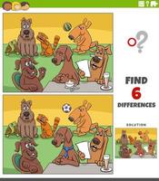 atividade de diferenças com personagens animais de cães de desenho animado vetor