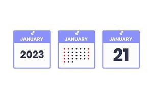 ícone de design de calendário de 21 de janeiro. calendário de 2023, compromisso, conceito de data importante vetor