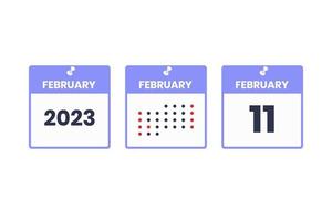 ícone de design de calendário de 11 de fevereiro. calendário de 2023, compromisso, conceito de data importante vetor