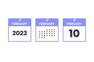ícone de design de calendário de 10 de fevereiro. calendário de 2023, compromisso, conceito de data importante vetor