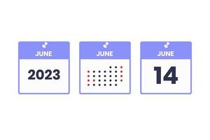ícone de design de calendário de 14 de junho. calendário de 2023, compromisso, conceito de data importante vetor