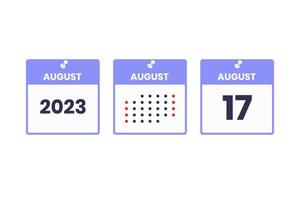 ícone de design de calendário de 17 de agosto. calendário de 2023, compromisso, conceito de data importante vetor