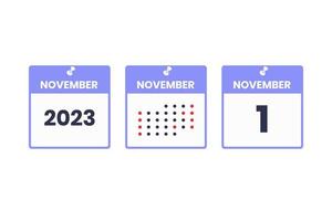 ícone de design de calendário de 1 de novembro. calendário de 2023, compromisso, conceito de data importante vetor
