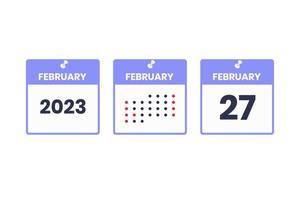 ícone de design de calendário de 27 de fevereiro. calendário de 2023, compromisso, conceito de data importante vetor