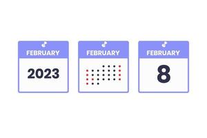 ícone de design de calendário de 8 de fevereiro. calendário de 2023, compromisso, conceito de data importante vetor
