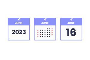 ícone de design de calendário de 16 de junho. calendário de 2023, compromisso, conceito de data importante vetor