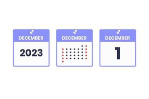 ícone de design de calendário de 1 de dezembro. calendário de 2023, compromisso, conceito de data importante vetor