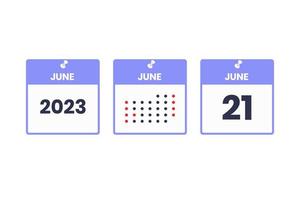 ícone de design de calendário de 21 de junho. calendário de 2023, compromisso, conceito de data importante vetor