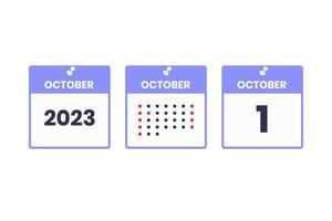 ícone de design de calendário de 1 de outubro. calendário de 2023, compromisso, conceito de data importante vetor