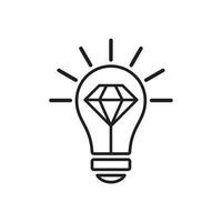 ideia brilhante, lâmpada com ícone de diamante. processo de criação de conceitos brilhantes. vetor