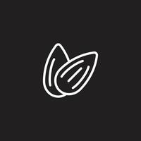 eps10 branco vetor amêndoa ou ícone de arte linha abstrata de feijão isolado no fundo preto. símbolo de contorno de porca em um estilo moderno simples e moderno para o design do seu site, logotipo e aplicativo móvel