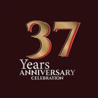 37º aniversário logotipo de ouro e cor vermelha isolada em fundo elegante, design vetorial para cartão de felicitações e cartão de convite vetor