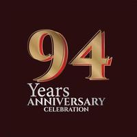 94º aniversário logotipo de ouro e cor vermelha isolado em fundo elegante, design vetorial para cartão de felicitações e cartão de convite vetor