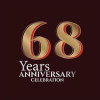68º aniversário logotipo de ouro e cor vermelha isolado em fundo elegante, design vetorial para cartão de felicitações e cartão de convite vetor