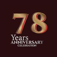 78º aniversário logotipo de ouro e cor vermelha isolado em fundo elegante, design vetorial para cartão de felicitações e cartão de convite vetor
