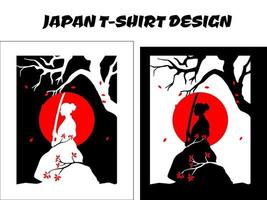 samurai feminino, design de camiseta japonesa, ilustração vetorial samurai, silhueta para um tema japonês, silhueta japão samurai vector para o conceito de design de camiseta