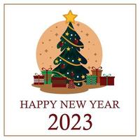 árvore de natal com muitos presentes de feriado esperando o feriado de 2023 - vetor