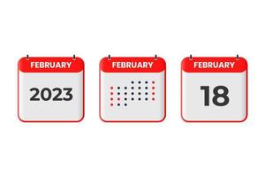 ícone de design de calendário de 18 de fevereiro. calendário de 2023, compromisso, conceito de data importante vetor
