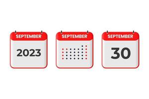 ícone de design de calendário de 30 de setembro. calendário de 2023, compromisso, conceito de data importante vetor