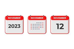 ícone de design de calendário de 12 de novembro. calendário de 2023, compromisso, conceito de data importante vetor