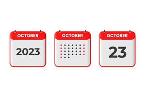 ícone de design de calendário de 23 de outubro. calendário de 2023, compromisso, conceito de data importante vetor