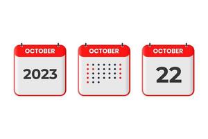 ícone de design de calendário de 22 de outubro. calendário de 2023, compromisso, conceito de data importante vetor