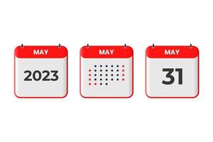 31 de maio ícone de design de calendário. calendário de 2023, compromisso, conceito de data importante vetor