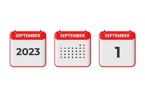 ícone de design de calendário de 1 de setembro. calendário de 2023, compromisso, conceito de data importante vetor
