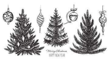 árvore de natal, estilo desenhado à mão, ilustração vetorial vetor