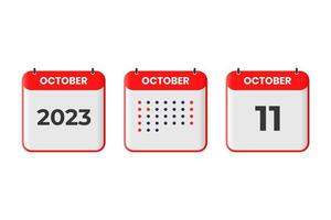 ícone de design de calendário de 11 de outubro. calendário de 2023, compromisso, conceito de data importante vetor