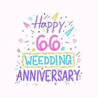 feliz 66º aniversário de casamento letras de mão. 66 anos de celebração de aniversário mão desenho tipografia design vetor