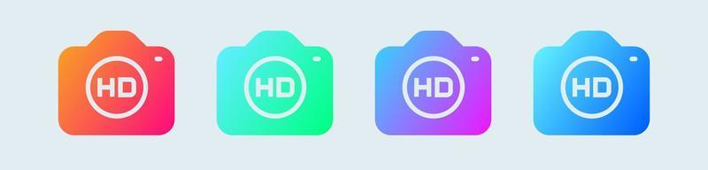 ícone sólido de resolução hd em cores gradientes. ilustração vetorial de sinais de alta definição. vetor