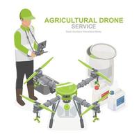 serviço de drone agrícola pulverizador de pesticidas definido para alugar agricultura inteligente para tecnologia de vida segura isométrica verde