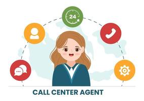 agente de call center de atendimento ao cliente ou operador de linha direta com fones de ouvido e computadores em ilustração de modelos desenhados à mão de desenhos animados planos vetor