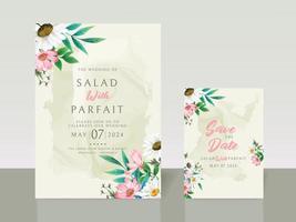 cartão de convite de casamento elegante flores brancas e rosa vetor