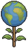 planeta terra de planta de pixel art, ícone de vetor de planta mundial para jogo de 8 bits em fundo branco