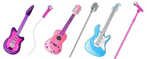 guitarras e microfones femininos em cores divertidas. ilustração vetorial vetor