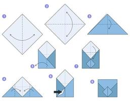 modelo de movimento tutorial de esquema de origami carta. origami para crianças. passo a passo como fazer uma linda carta de origami. ilustração vetorial. vetor