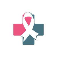 design de logotipo de vetor cruz médica de fita rosa. símbolo de conscientização do câncer de mama. outubro é o mês de conscientização sobre o câncer de mama no mundo.