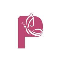 borboleta letra p design de logotipo de vetor. ilustração criativa do logotipo de vetor de salão de beleza.
