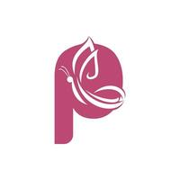 borboleta letra p design de logotipo de vetor. ilustração criativa do logotipo de vetor de salão de beleza.