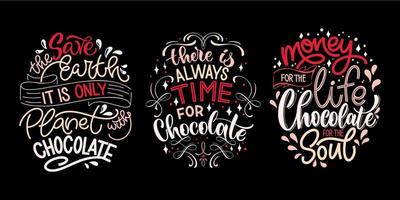 conjunto de citações de letras de mão de chocolate. vetor