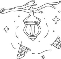 lanterna mágica com insetos na ilustração linear do jardim vetor