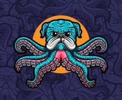 cão pug fofo com ilustração de tentáculos vetor