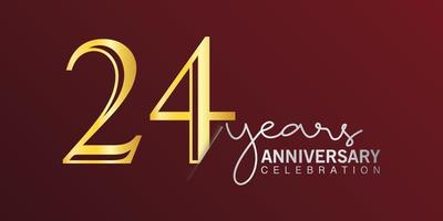24º aniversário celebração logotipo número cor de ouro com fundo de cor vermelha. aniversário de vetor para celebração, cartão de convite e cartão de felicitações